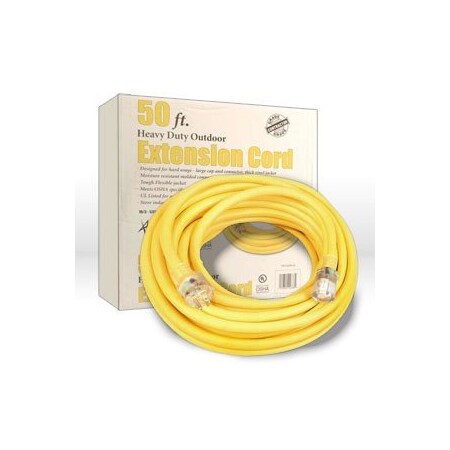 Southwire SJTW Extension Cord, 10 AWG, Outdoor, 10/3, 1 Outlets, 5-15R, Yellow, Vinyl, 5-15P, 50 ft 02688